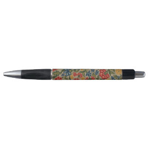 Vintage Red and Gold Crewel Floral Pattern Pen