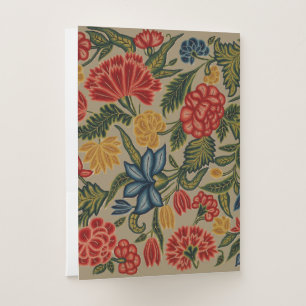 Vintage Red and Gold Crewel Floral Pattern Pocket Folder