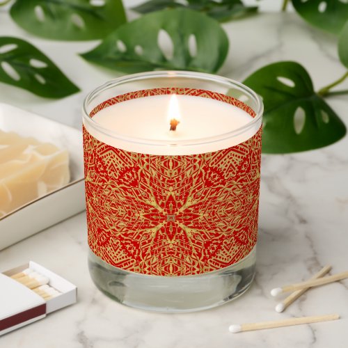 Vintage red and gold geometric pattern  scented candle