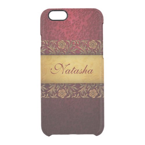 Vintage Red and Gold Personalized Clear iPhone 66S Case