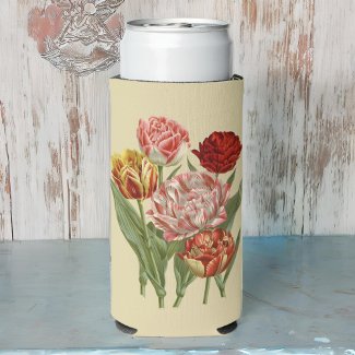 Vintage Red and Gold Tulips on Cream