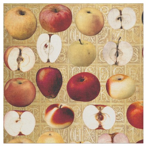 Vintage Red and Golden Apples on Gold Alphabet Fabric