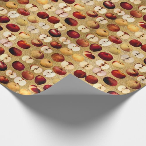 Vintage Red and Golden Apples Wrapping Paper
