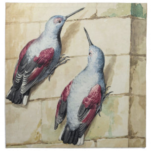 Vintage Red and Gray Bird Watercolor Art Cloth Napkin