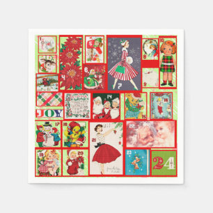 Vintage Red and Green Advent Calender Christmas Napkins
