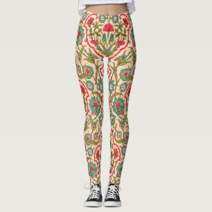 Vintage Red and Green Arabic Floral Pattern Leggings