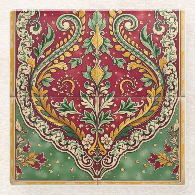 Vintage Red and Green Carpet Coaster (Front)