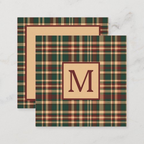 Vintage Red and Green Christmas Plaid Monogram Note Card