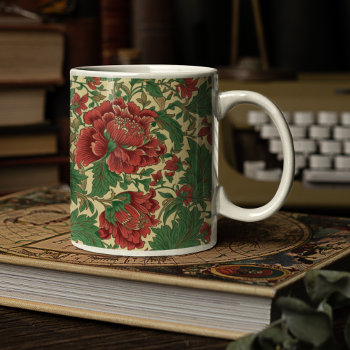 Vintage Red And Green Floral Chintz Traditional Coffee Mug by BridalSuite at Zazzle