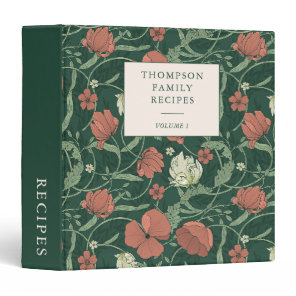 Vintage Red and Green Floral Personalized Recipe 3 Ring Binder