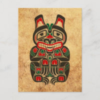 Vintage Red and Green Haida Spirit Bear Postcard