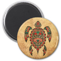 Vintage Red and Green Haida Spirit Sea Turtle Magnet