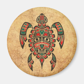 Vintage Red and Green Haida Spirit Sea Turtle Magnet