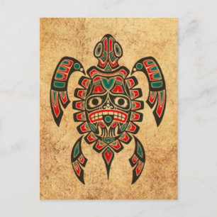 Vintage Red and Green Haida Spirit Sea Turtle Postcard