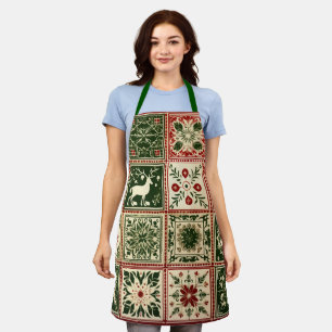 Vintage Red and Green Quilt Squares Christmas Apron