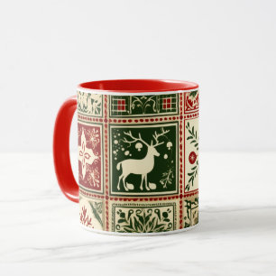 Vintage Red and Green Quilt Squares Christmas Mug