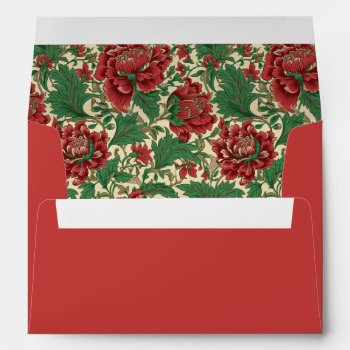 Vintage Red And Green Victorian Floral Wedding Envelope by BridalSuite at Zazzle