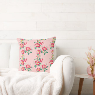 Vintage Red and Pink Peony Chinoiserie Vine Floral Throw Pillow