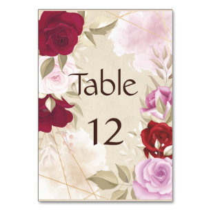 Vintage Red and Pink Rose Frame Table Number