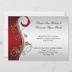 Vintage Red and Silver Ornate Post Wedding Invitation