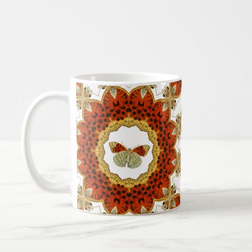 Vintage Red and Soft Green Moth in Winged Frame Coffee Mug