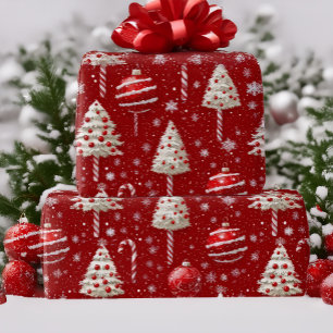 Vintage Red and White Candy Cane Christmas Wrapping Paper