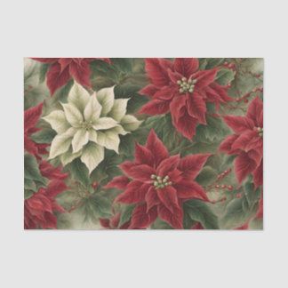 Vintage Red and White Christmas Poinsettia Flowers Tissue Paper