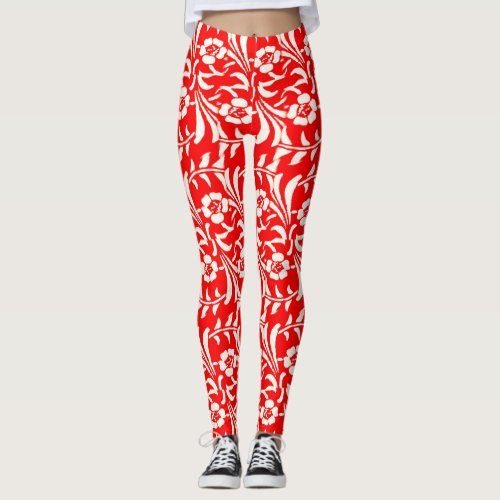 Vintage Red and White Floral Leggings