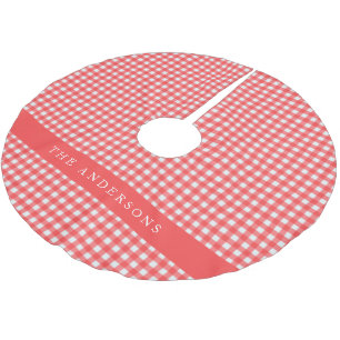 Vintage Red and White Gingham Plaid Personalized Brushed Polyester Tree Skirt