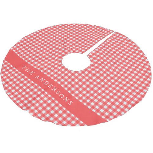 Vintage Red and White Gingham Plaid Personalized Brushed Polyester Tree Skirt