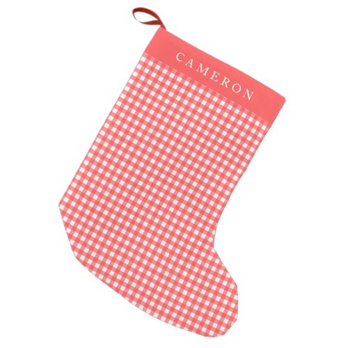 Vintage Red and White Gingham Plaid Personalized Small Christmas Stocking