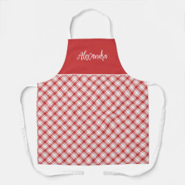 Vintage Red and White Plaid Personalized Kitchen Apron