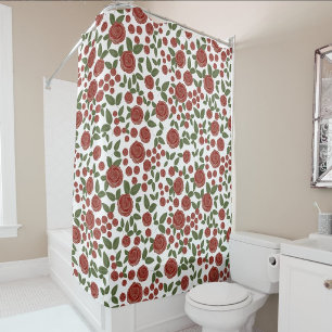 Vintage Red and White Rose Floral Pattern Shower Curtain
