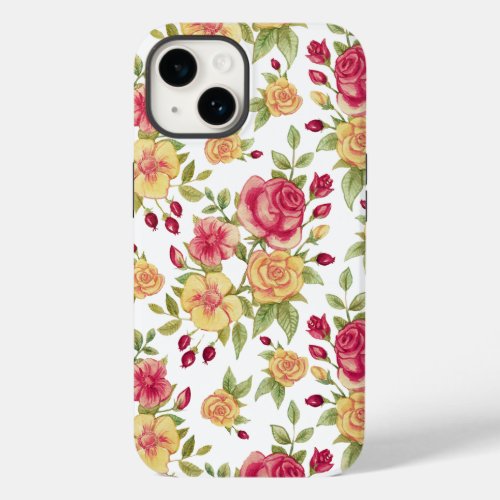 Vintage Red and Yellow Roses and Rose Bud Pattern Case_Mate iPhone 14 Case