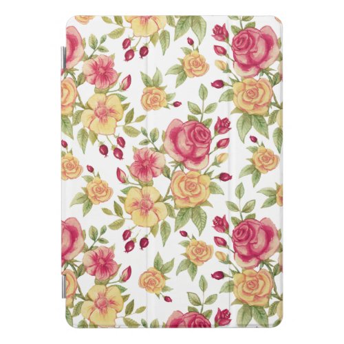 Vintage Red and Yellow Roses and Rose Bud Pattern iPad Pro Cover