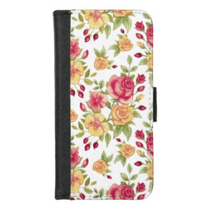 Vintage Red and Yellow Roses and Rose Bud Pattern iPhone 8/7 Wallet Case