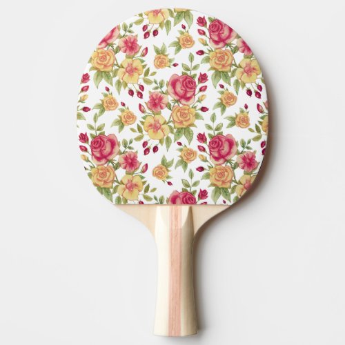 Vintage Red and Yellow Roses and Rose Bud Pattern Ping Pong Paddle