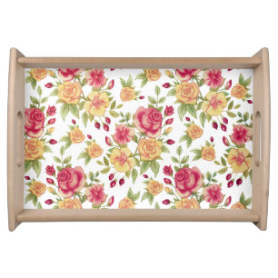 Vintage Red and Yellow Roses and Rose Bud Pattern Serving Tray