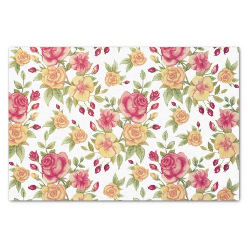 Vintage Red and Yellow Roses and Rose Bud Pattern Tissue Paper