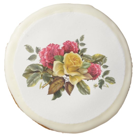 Vintage Red and Yellow Roses Floral Sugar Cookie | Zazzle.com