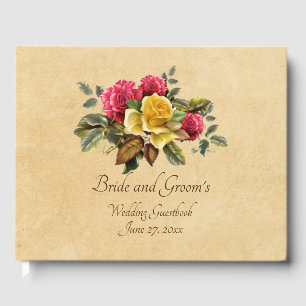 Vintage Red and Yellow Roses Floral Wedding Guest Book