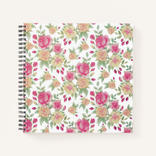Vintage Red and Yellow Roses Watercolor Pattern Notebook