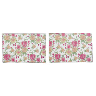 Vintage Red and Yellow Roses Watercolor Pattern Pillow Case