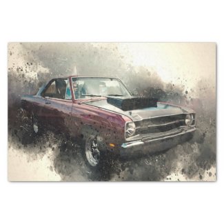 Vintage Red Antique Car Decoupage 