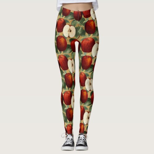 Vintage Red Apple Botanical Gold Alphabet Leggings