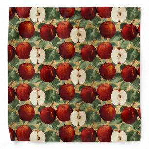Vintage Red Apple Sliced Apples Botanical Pattern Bandana
