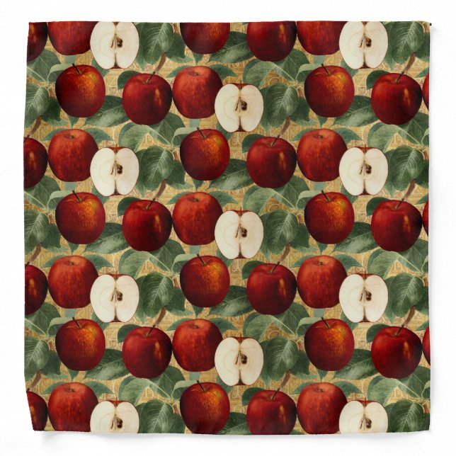 Vintage Red Apple Sliced Apples Botanical Pattern Bandana (Front)