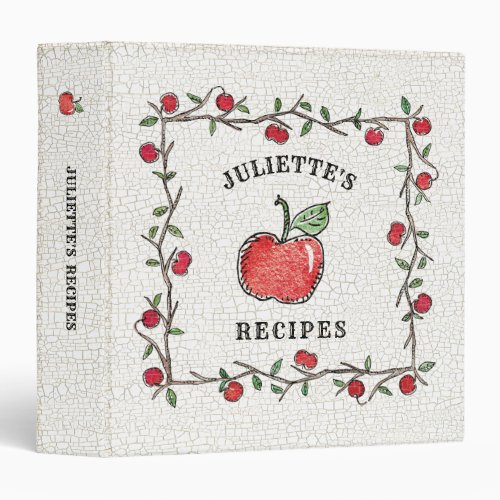 Vintage Red Apple Vine Monogrammed Cookbook Recipe 3 Ring Binder