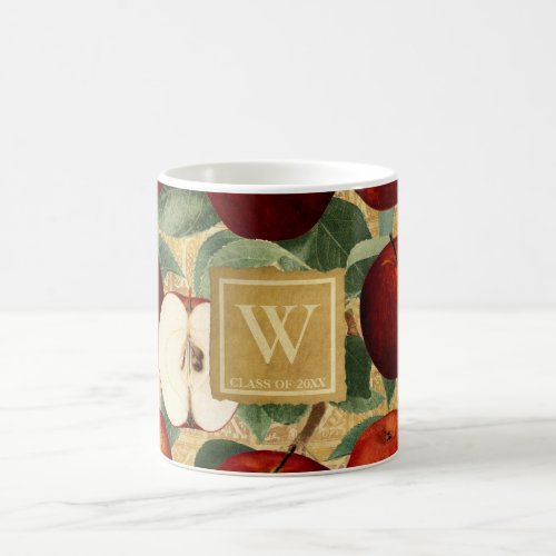 Vintage Red Apples Gold Alphabet Monogrammed Coffee Mug