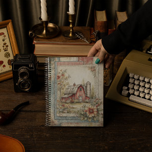  Vintage Red Barn and Farm Scene Pattern  Notebook